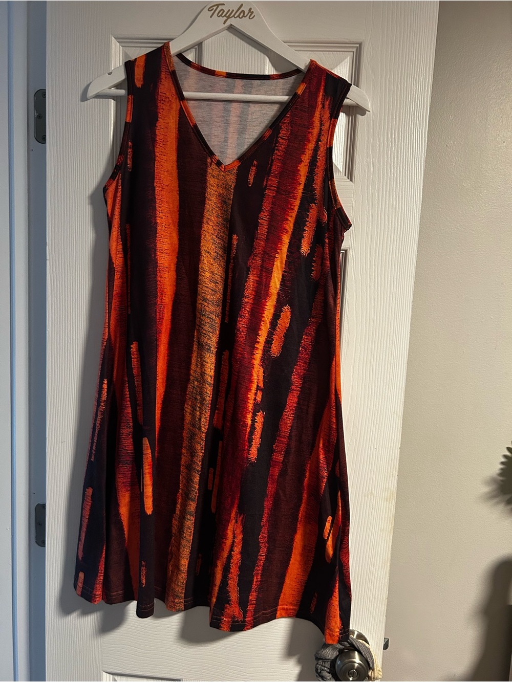 Sleeveless V-Neck Red & Orange Dress
